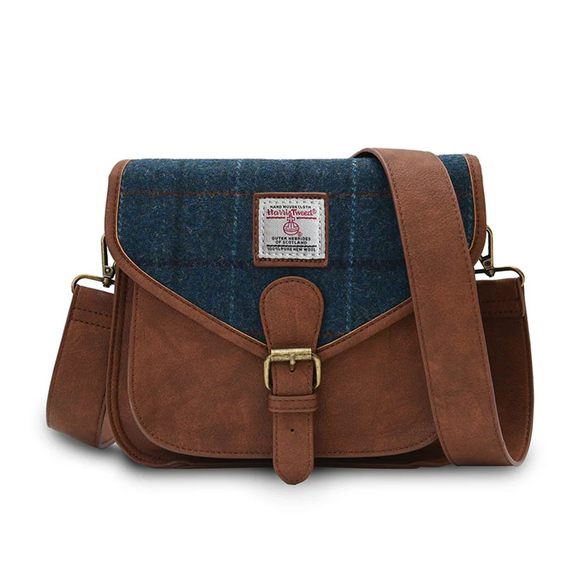Saddle Bag Harris Tweed & Pu Leather Navy Over Check, Standart B) - Picture 1 of 4